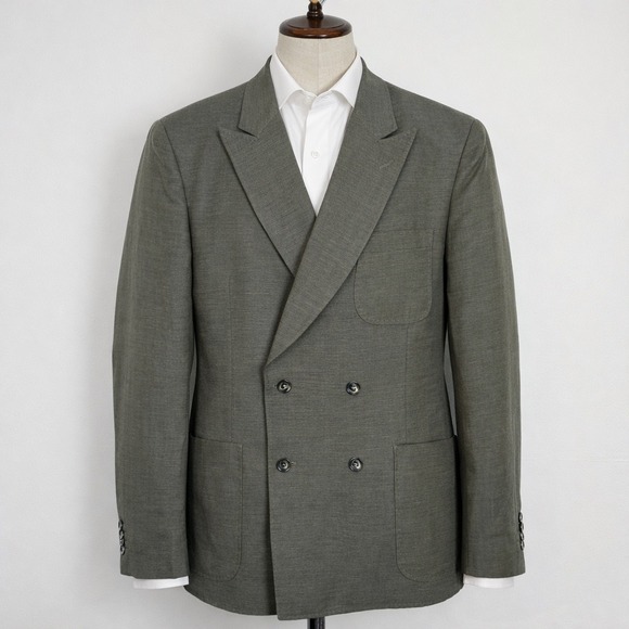 J.Lindeberg Hopper DB UNC Olive Green Cotton Linen Double Breasted Blazer 50L